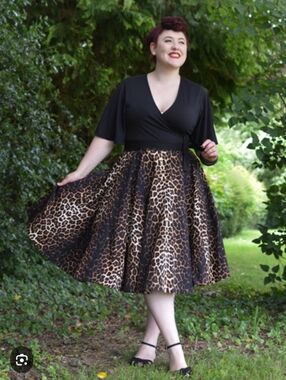 Hell Bunny Panthera 50s Leopard Print Pleated Rockabilly Retro Skirt Sz M